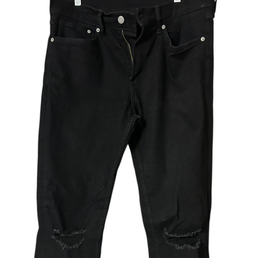 Men's H&M Skinny Cropped Black Denim Jeans-Size 34x32-Distressed-5 Pocket